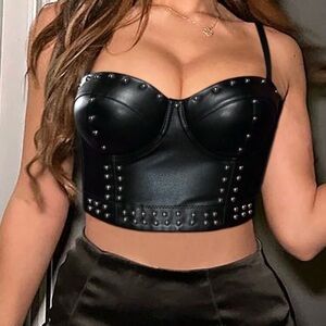 Edgy Black Studded Crop Top